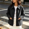 thumbnail image 2 of Busydd Suede Jackets for Women with Pockets Fashion Solid Color Button Down Fall Jackets Casual Comfortable Long Sleeve Lapel Jackets, 2 of 10