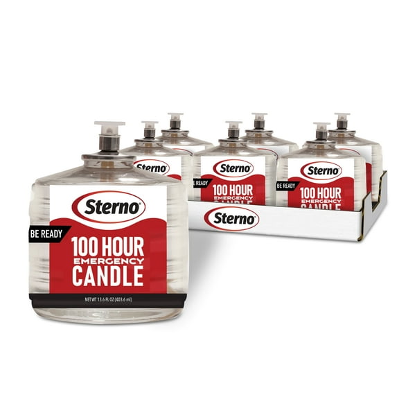 Sterno 100-Hour Emergency Candles - Long Burning Unscented Candles for Emergencies and Power Outages - Burns Up to 100 Hours - Set of 6 - Clean Burning Liquid Paraffin