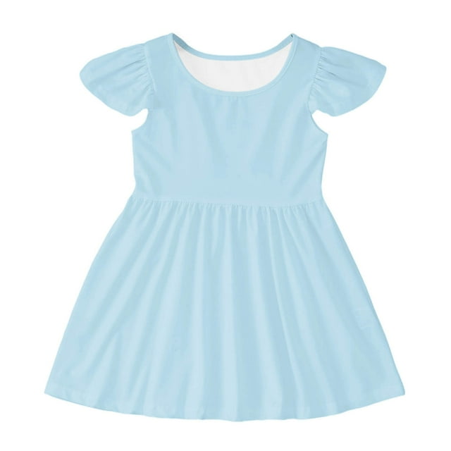 Toimothcn Baby Girls Dresses Ruffled Sleeve Solid Color Pleated Dress Soft Breathable Summer Dresses Comfy Girls Sundress