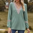 thumbnail image 6 of Women Long Sleeve Peplum Tunic Shirts Floral/Solid V Neck Babydoll Flowy Blouse Tops Green L, 6 of 6