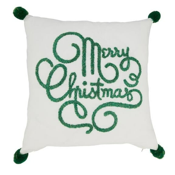 18 in. Merry Christmas Square Down Filled Throw Pillow, White