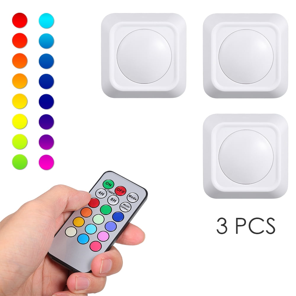 4 RGB Puck Lights Wireless Remote Control Tap Lamps Under Cabinet Lighting Color 