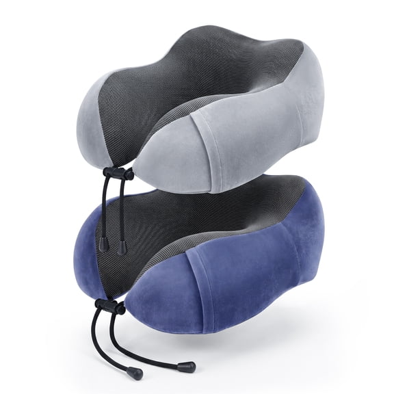 ode to thee 2-Pack Memory Foam Airplane Travel Neck Pillows, Blue&Gray