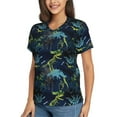 Qekee Cartoon Dinosaur for Women's V Neck T Shirts Half Sleeve Tops