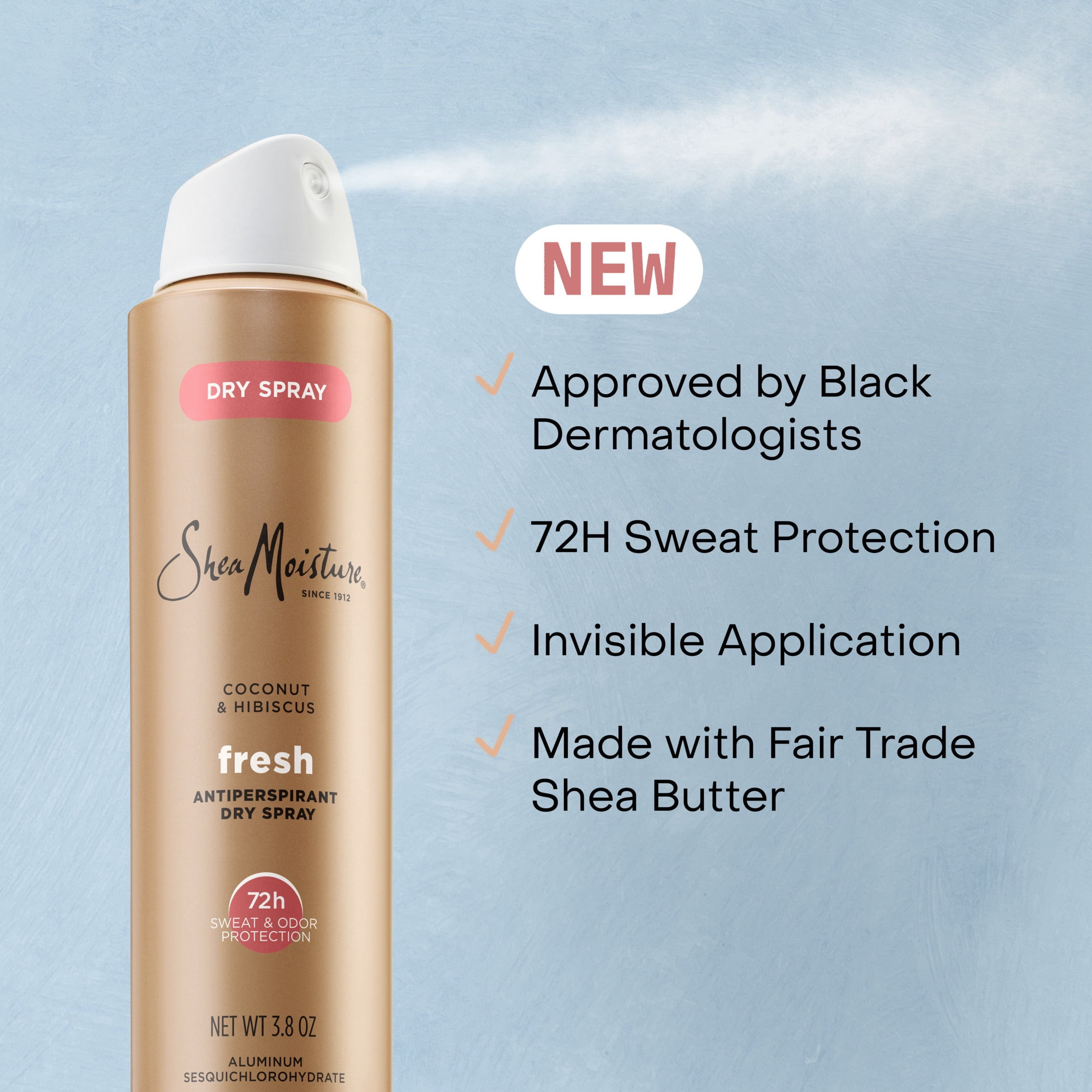 SheaMoisture Antiperspirant Dry Spray For 72HR Sweat & Odor Protection Fresh, 3.8oz.
