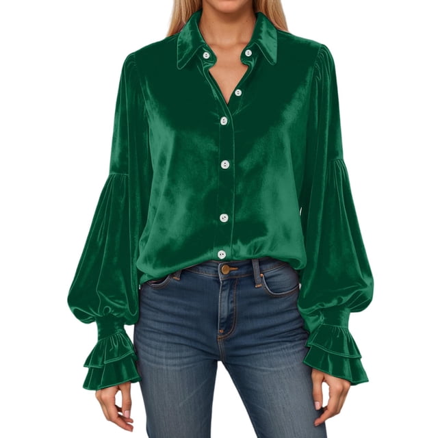 Daznico Elegant Flowy Ruffle Sleeve Blouse for Women's Formal Party and Wear