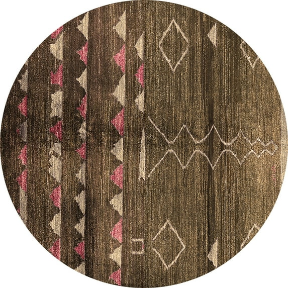 Ahgly Company Indoor Round Oriental Brown Industrial Area Rugs, 4' Round