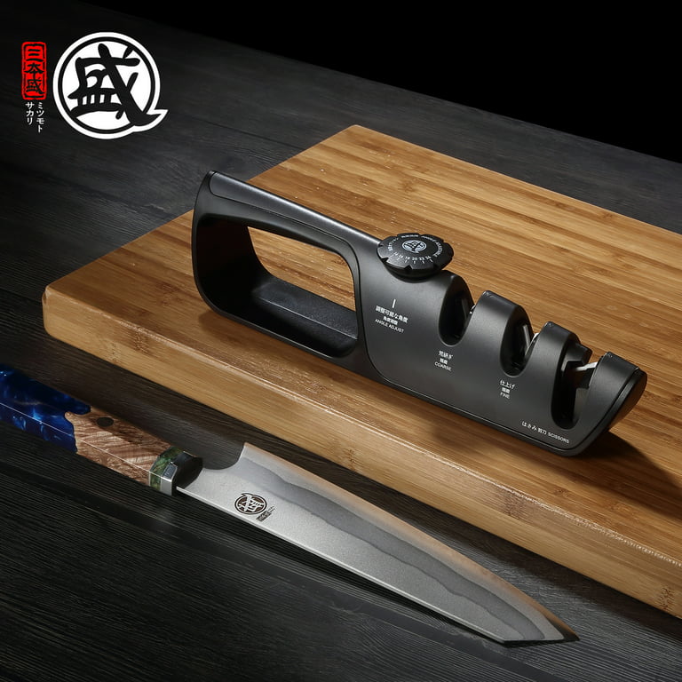 MITSUMOTO SAKARI Knife Sharpener, Japanese kitchen Knife Sharpener with  Adjustable Angle Knob