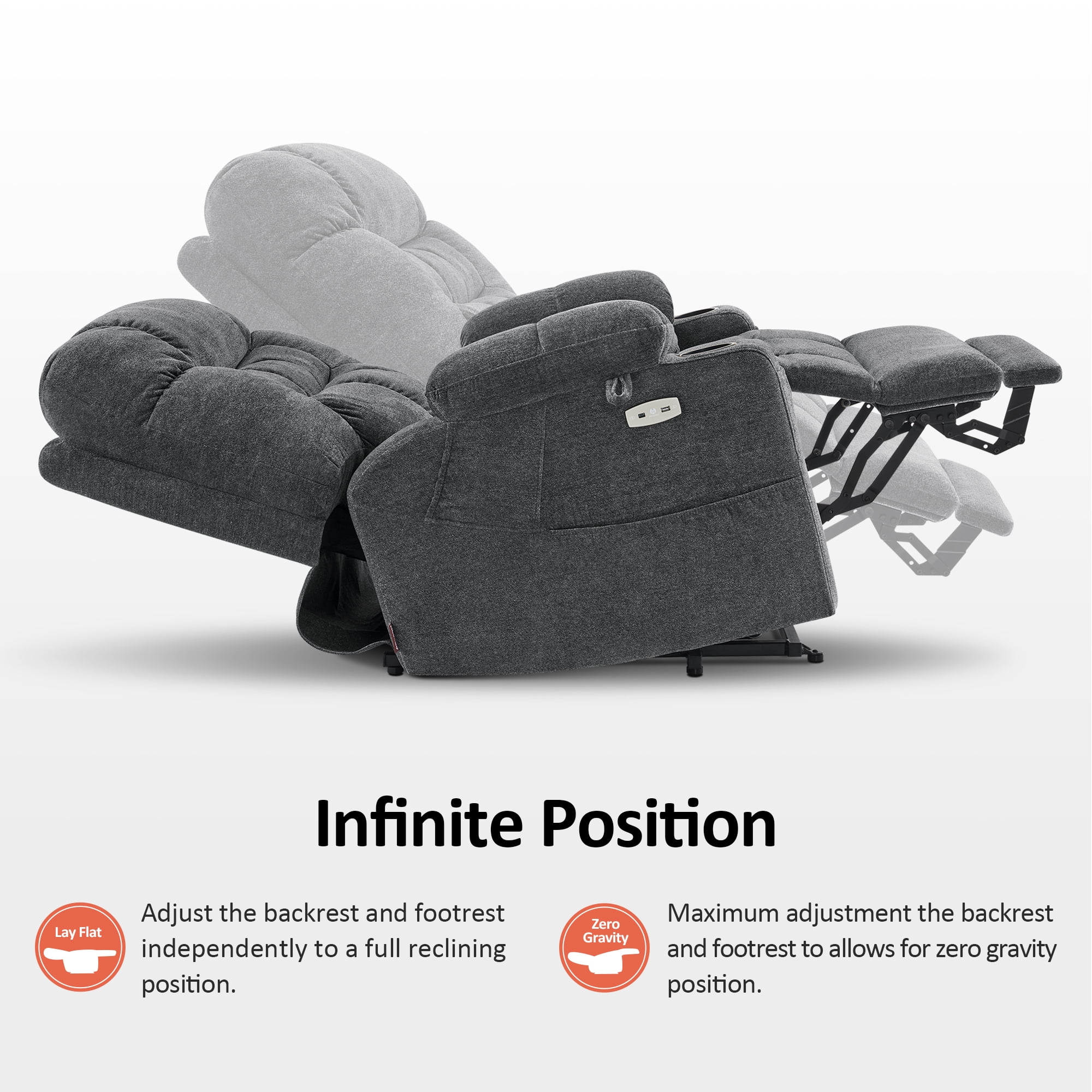 MCombo 27.2" Extra Wide Dual Motor Lift Chair, Dual Zone Heat, Infinite Position Recliner for Elderly, Dark Grey Fabric