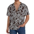 thumbnail image 1 of Balery Brown Moose with Pinecones Camisa Casual de Manga Corta con Botones para Hombre, Texturizada, Estilo Cubano, para Playa, Verano-Small, 1 of 5