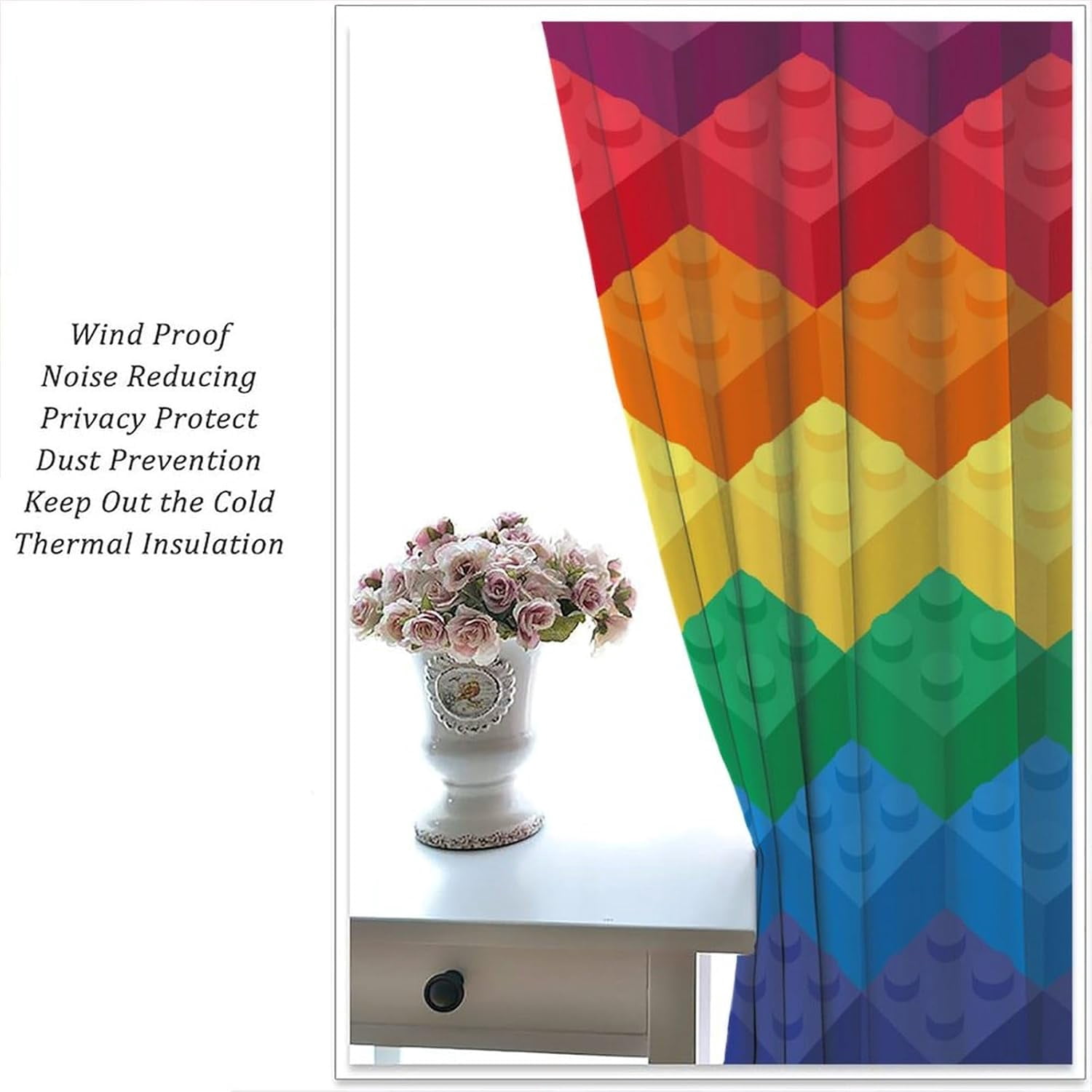 Kids Building Blocks Toy Curtains, Color Constructor Geometric Blocks Abstract Contour Colorful Plastic Brick Print Window Treatments Drapes for Bedroom Living Room 84x84in