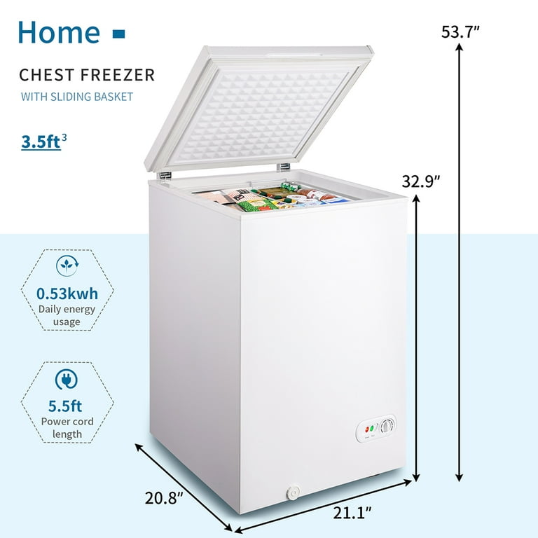 3.5 cu.ft Chest Freezer Removable Storage Basket, Top Open Door Freezing  Machin