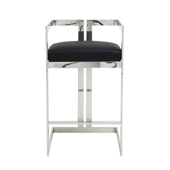 Pangea Home Kenzie 27.5" Stainless Steel/Faux Leather Bar Stool in Black/Silver