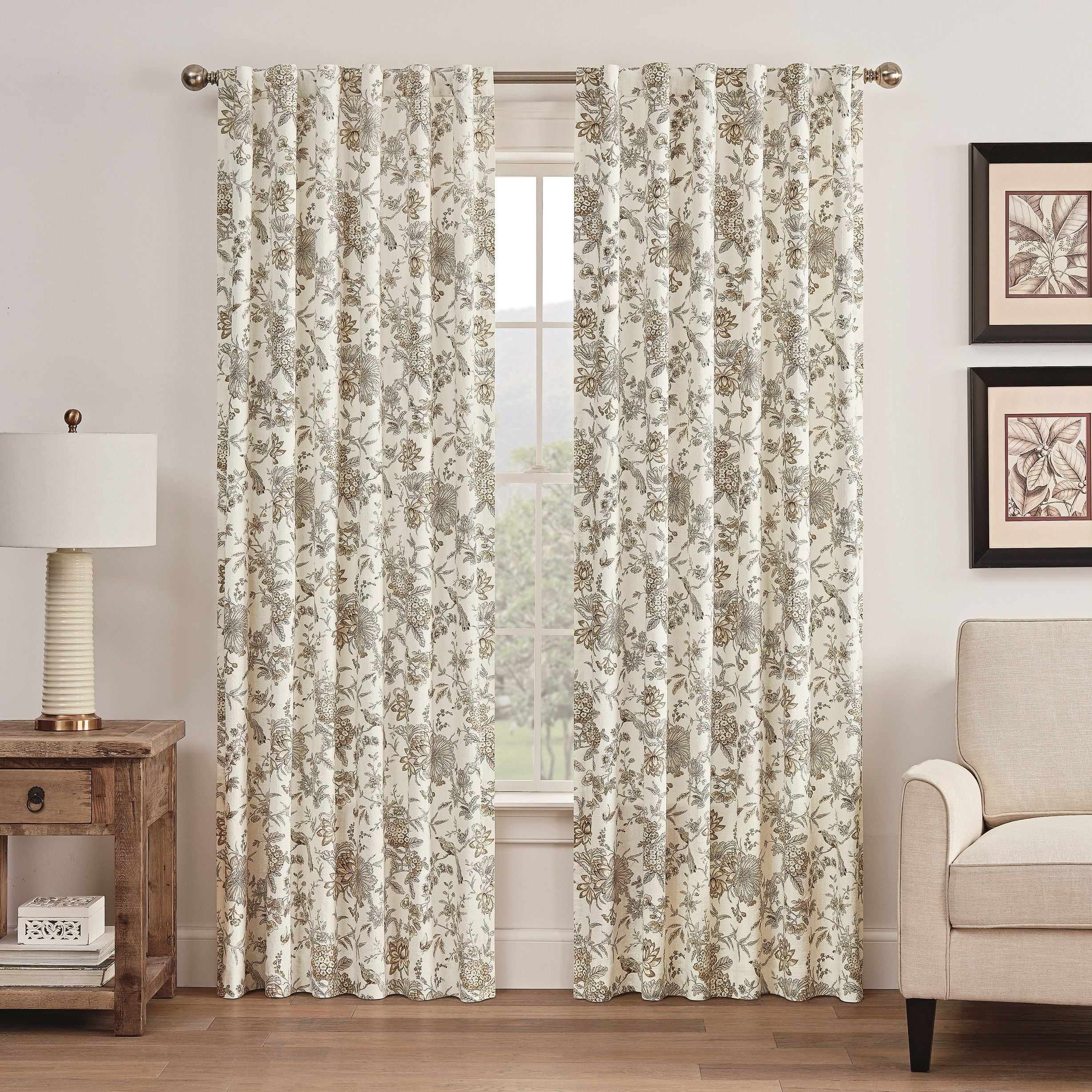 Waverly Lucchese Floral Light Filtering Rod Pocket Single Curtain Panel Off White 52 X 63 