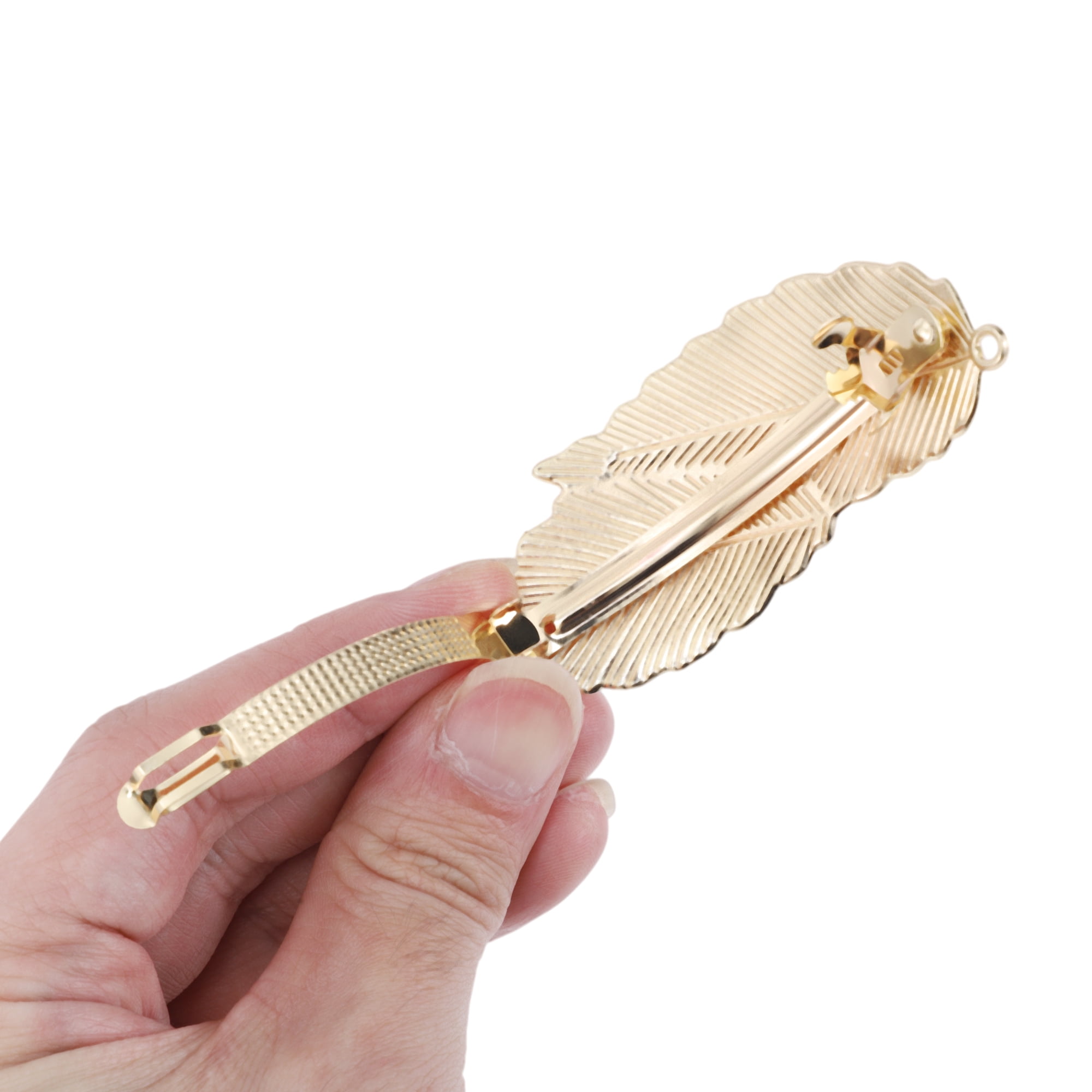 Unique Bargains Fashion Double Leaf Hair Clips for Home Use in Gold Tone