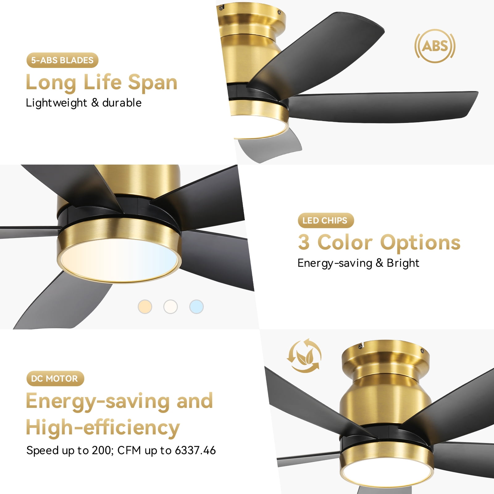 Sofucor 42 Inch Ceiling Fan with Lights and Remote for Bedroom Black and Gold