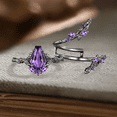 thumbnail image 2 of Coffin Cut Purple Amethyst Bridal Ring Set- Leaf Branch Design Ring Enhance in 14K Black Gold Vermeil, 2 of 5