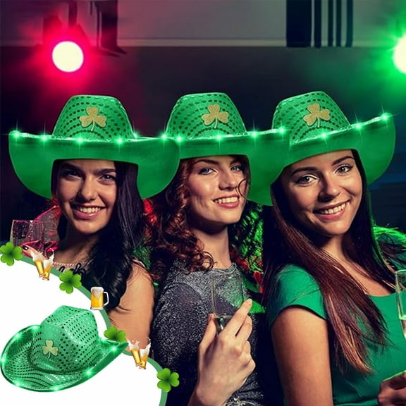 XGFHYJEH St Patricks Day Accessories, St Patricks Day Party Supplies, St Patricks Day Hat, Irish Green IShamrocks Hat With Light