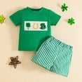thumbnail image 2 of Leey-World Toddler Baby Boy St Patricks Day Outfit Short Sleeve Lucky Clover Print Shirt Shorts Set Summer Clothes 2Pcs|Green,6-12 Months, 2 of 9
