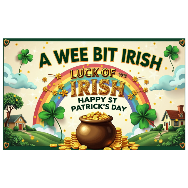 Irish Luck Clover Background Happy St Patrick's Day Themed Party Banner Leprechaun Style Decor Rainbow Gold Festive Event Display St Patrick's Day Celebration