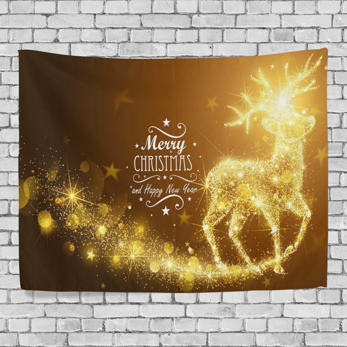 POPCreation Merry Christmas Wall Tapestry Xmas Golden Elk Home Decor