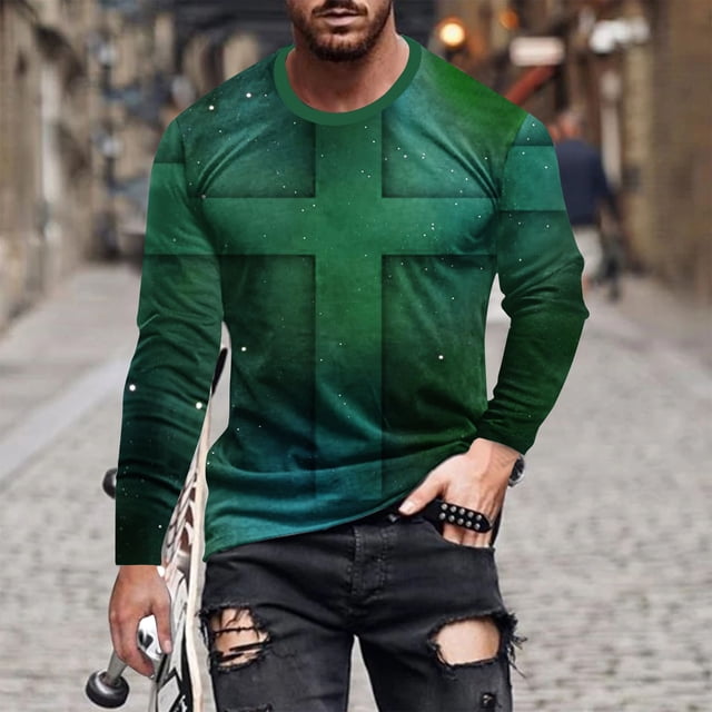 Blusas y camisas de manga larga con cuello redondo para hombre, blusa informal de manga larga con cuello redondo y estampado de rayas, blusa de poliéster para hombre