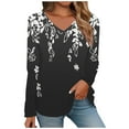 thumbnail image 2 of Black Womens Tops Women's Spring/Summer Printed V Neck T Shirt Base Top Long Sleeve T Shirt Going Out Tops for Women, 2 of 5