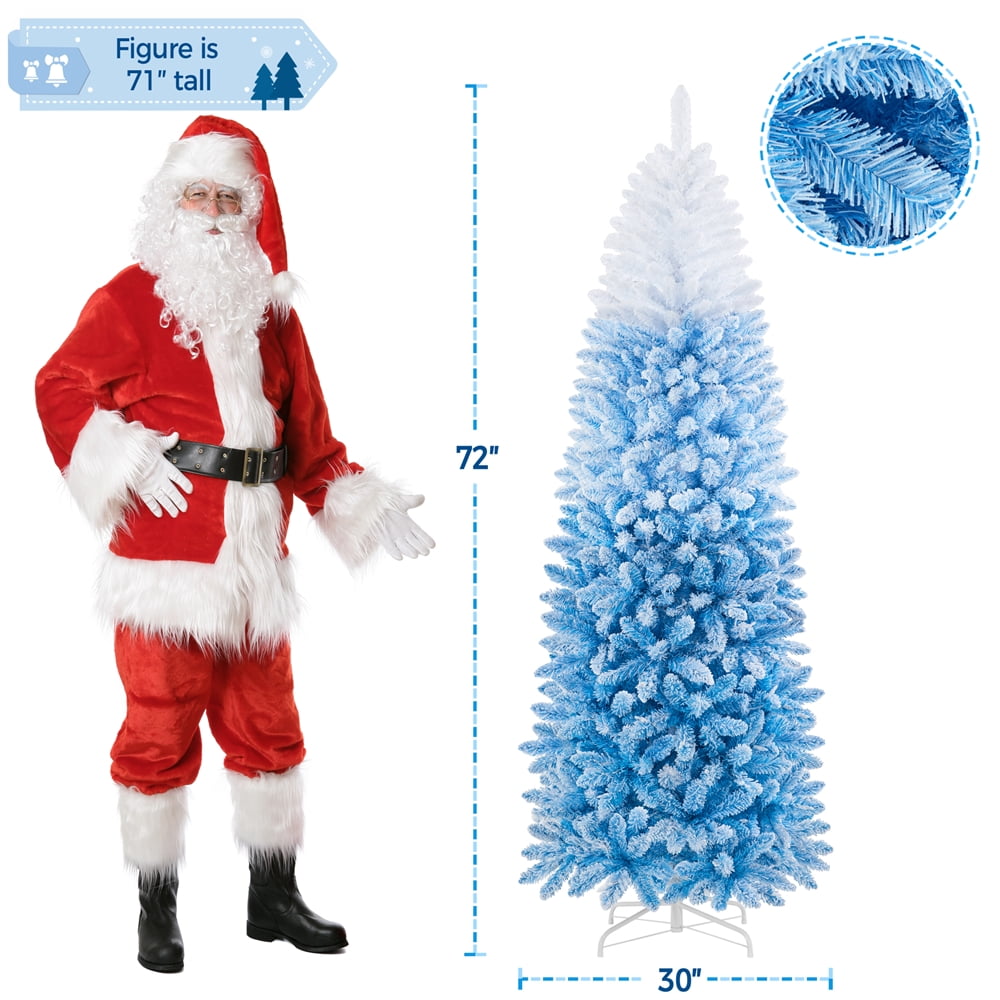 Renwick 6ft Pre-lit Pencil Artificial Christmas Tree with Warm White Lights, Lake Blue Gradient