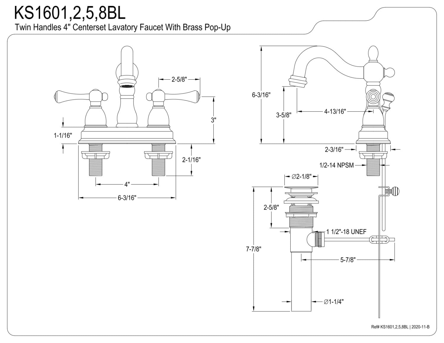 Kingston Brass KS1602BL 4 in. Centerset Bathroom Faucet, Polished Brass