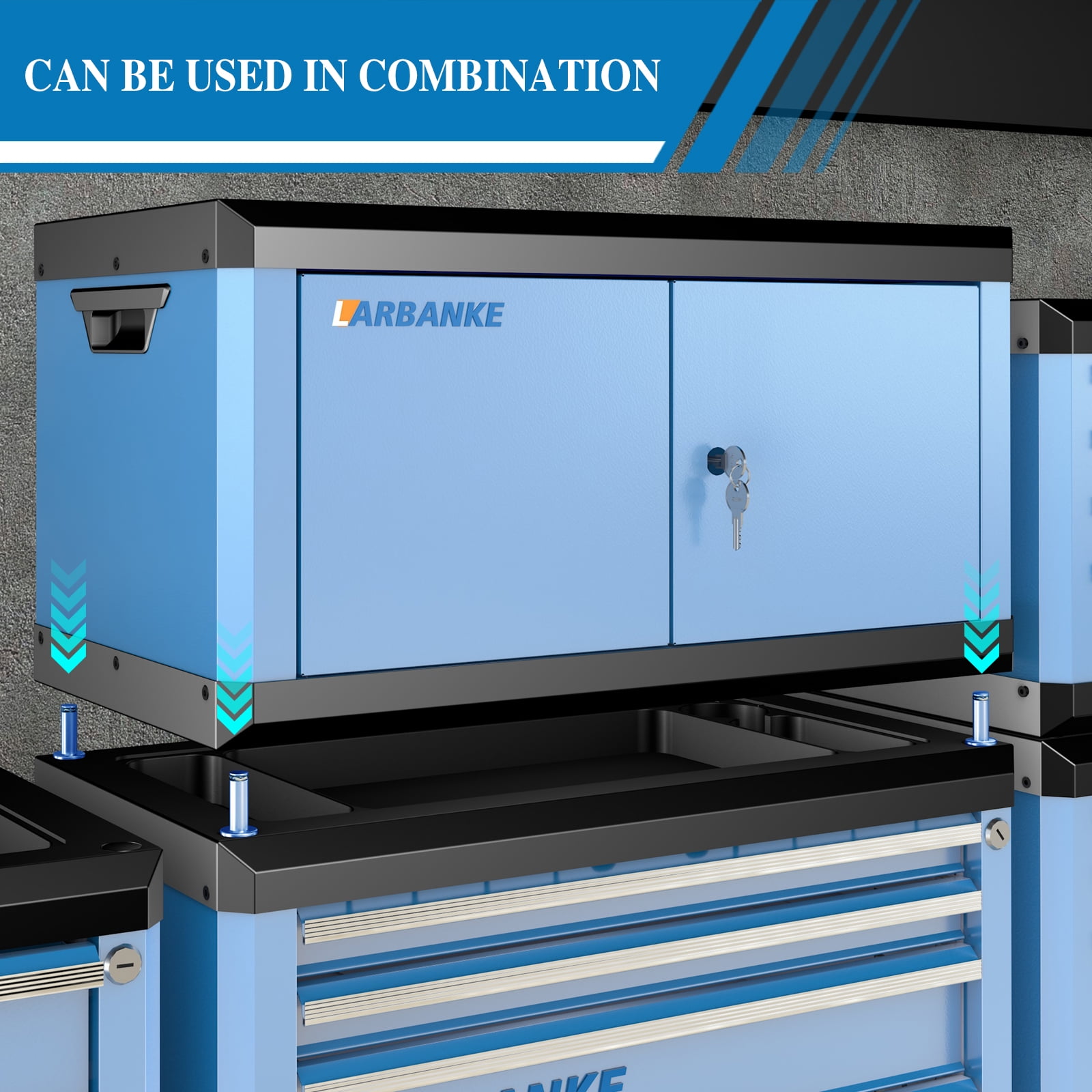 LARBANKE Double-Door Tool Box with Lock, Multifunctional Top & Stackable Design, Connects with 5 & 7-Drawer Tool Chests