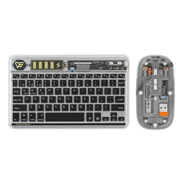Riwcyla Clavier et Souris Sans Fil Combo Connexion BT3.0 Designs Transparents LED Rétroéclairé Coloré Clavier Rechargeable Affichage de la Batterie Touche Silencieux Type Mouse,C Charge Prend en Charge PC, Ordinateur Portable, Tablette, Téléphone
