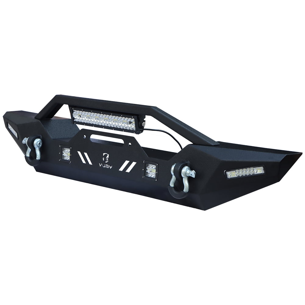 Vijay Front Bumper Compatible with 2020-2021-2022-2023-2024-2025-2026 Jeep Gladiator JT Textured Black Steel with Light and D-ring