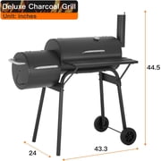 YRLLENSDAN 43 Inch Charcoal Grills with Smoker, BBQ Pit BBQ Grill Charcoal Outside Grill for 6-10 People, Offset Smoker, Braised Roast, Patio and Backyard Picnic Grill, Black