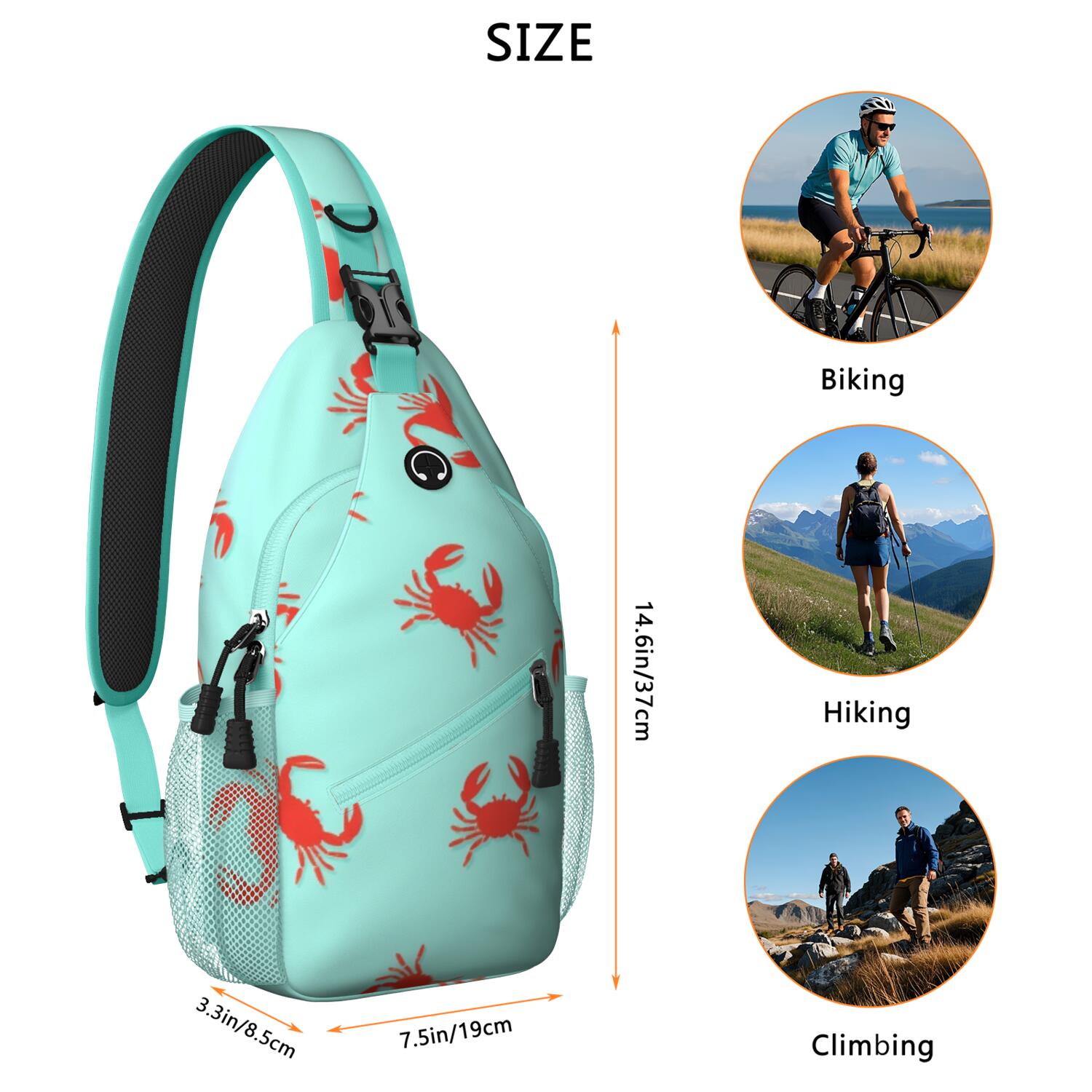 Sling Backpack Crossbody Shoulder BagTravel Sling Bag for Hiking Dating Gym Cycling Working Marine Adorable Crab