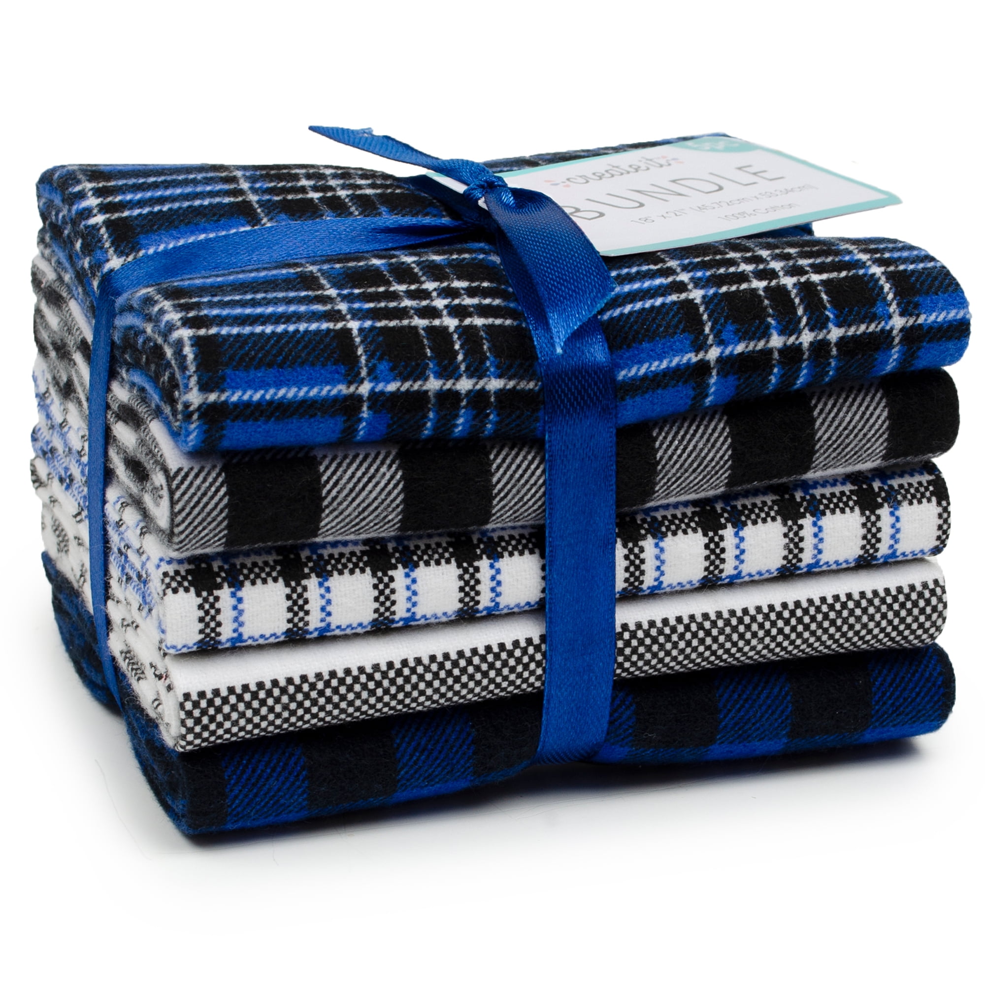 (3 pack) Create It 18"x21" Cotton Flannel Plaid Precut Sewing & Craft Fabric Bundle, Blue 5 Piece