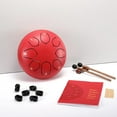 thumbnail image 3 of Steel Tongue Drum, 6 Inch 8 Note Steel Hand Drum with Bag, Music Book, Drumsticks, Mallet Holder and Finger Paddles, for Camping, Meditation or Yoga .(Red), 3 of 11