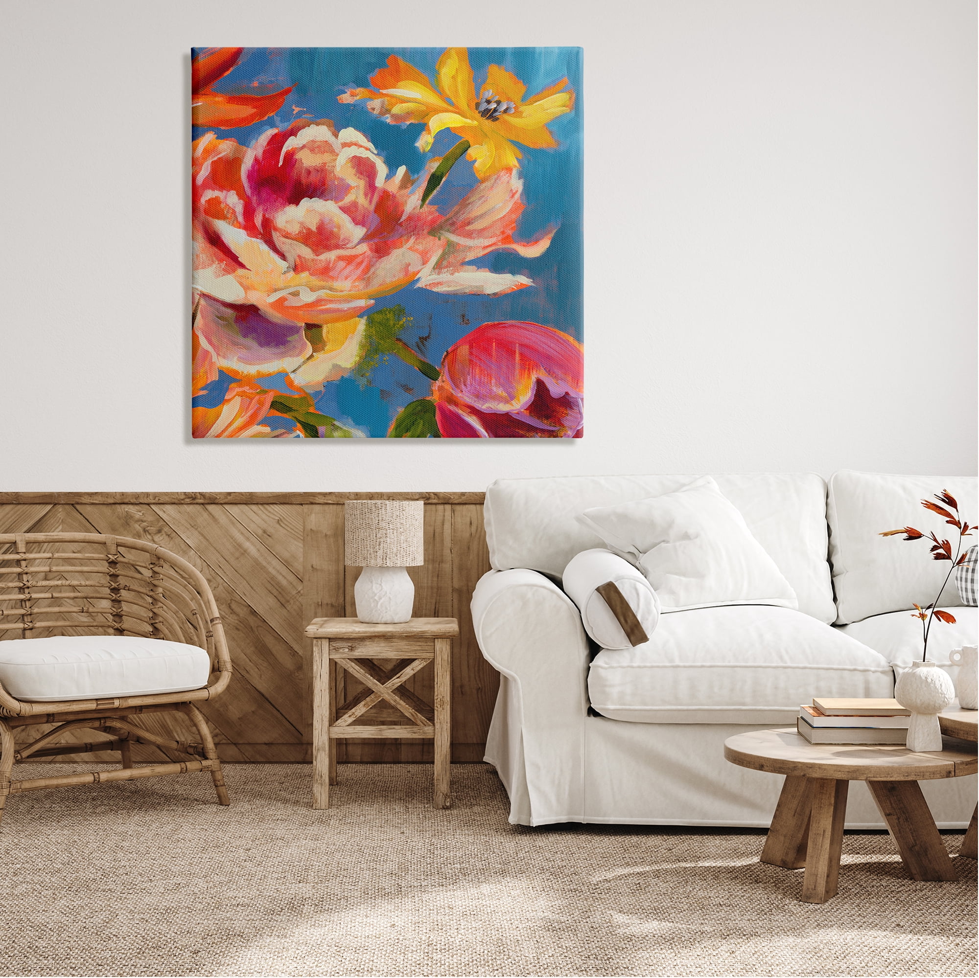 Stupell Industries Vivid Peonies on Blue Botanical & Floral Painting Gallery Wrapped Canvas Print Wall Art, 36 x 36