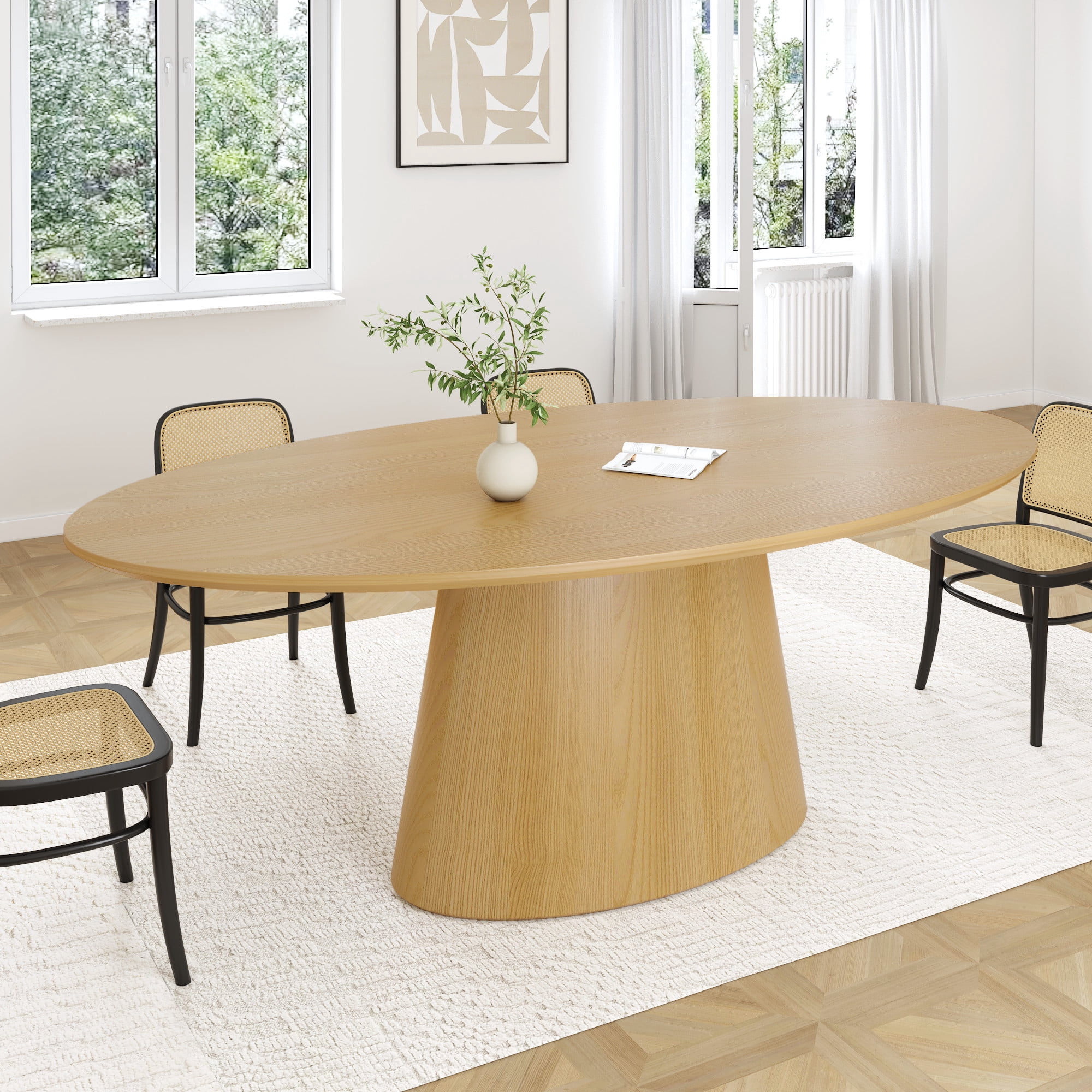 MAYEERTY Natural Wood Oval Dining Table - Rustic Modern Kitchen Table for Family Gatherings