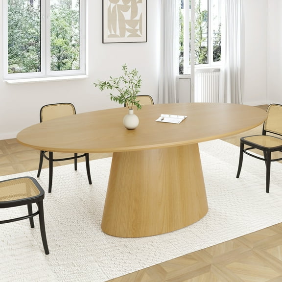 MAYEERTY Modern 72*37*30" Oval Natural Wood Dining Table, Seats 6, for Contemporary Dining Spaces