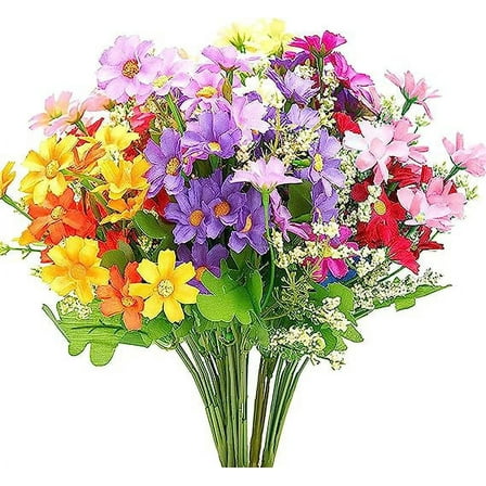 Zhuge 6 Bouquets Artificial Fake Daisy Flowers with Leaves Multicolor Silk Daisy Plant Greenery Shrubs for Home Wedding Party Garden Indoor Outdoor Decoration