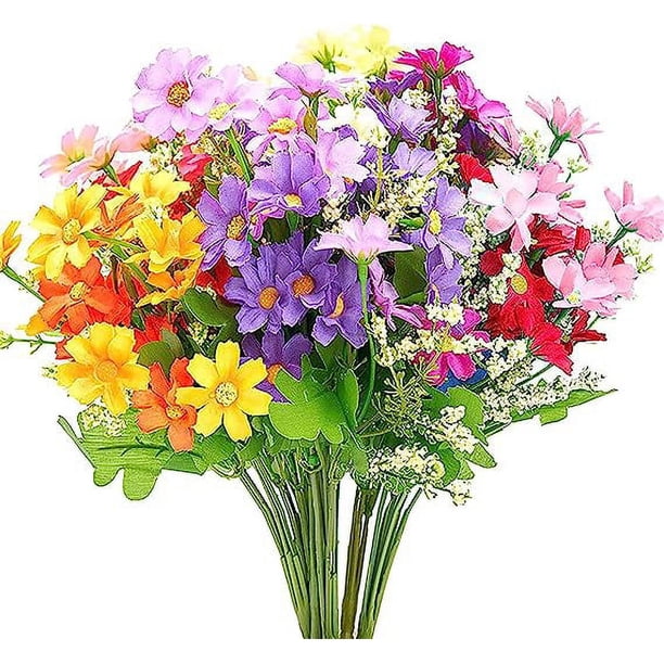 Nvzi 6 ramos de flores artificiales de margaritas falsas con hojas, plantas de margaritas de seda multicolor,bodas, fiestas y jardines