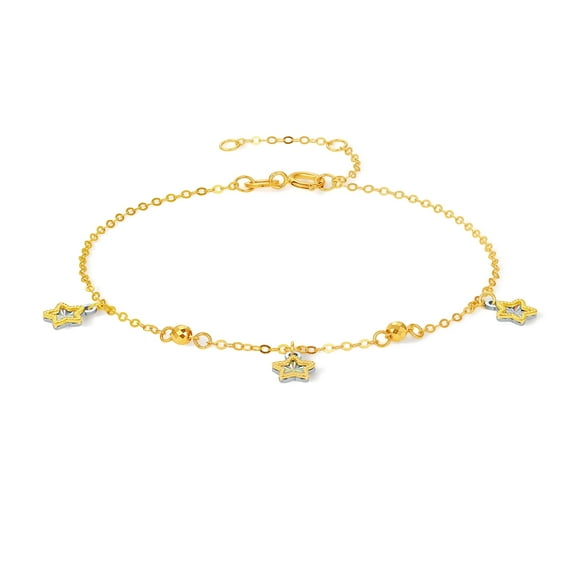 ZHOU LIU FU 18K Gold Chain Bracelet with Three Star Charm for Women 16 3cm