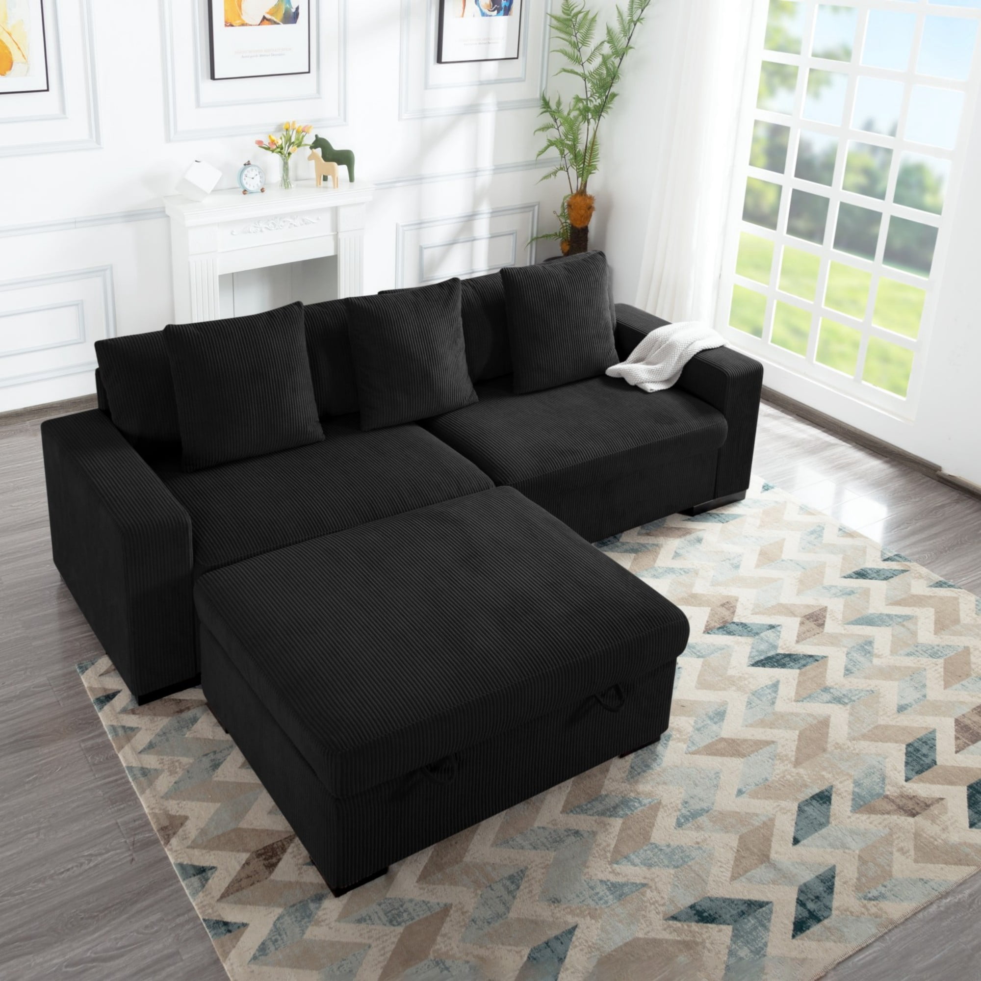 Gewnee 103.5-Inch Modular Corduroy Sofa Set with Solid Wood Legs, High-Density Foam, Suitable for Living Room/Bedroom/Office
