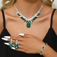 thumbnail image 3 of AEXTO 4pcs Cluster Jewelry Set  Necklace, Earrings, Bracelet Ring with Simulated Emerald Cubic Zirconia, Vintage-Inspired Statement Accessories for Women, Perfect for Weddings, Parties, 3 of 9