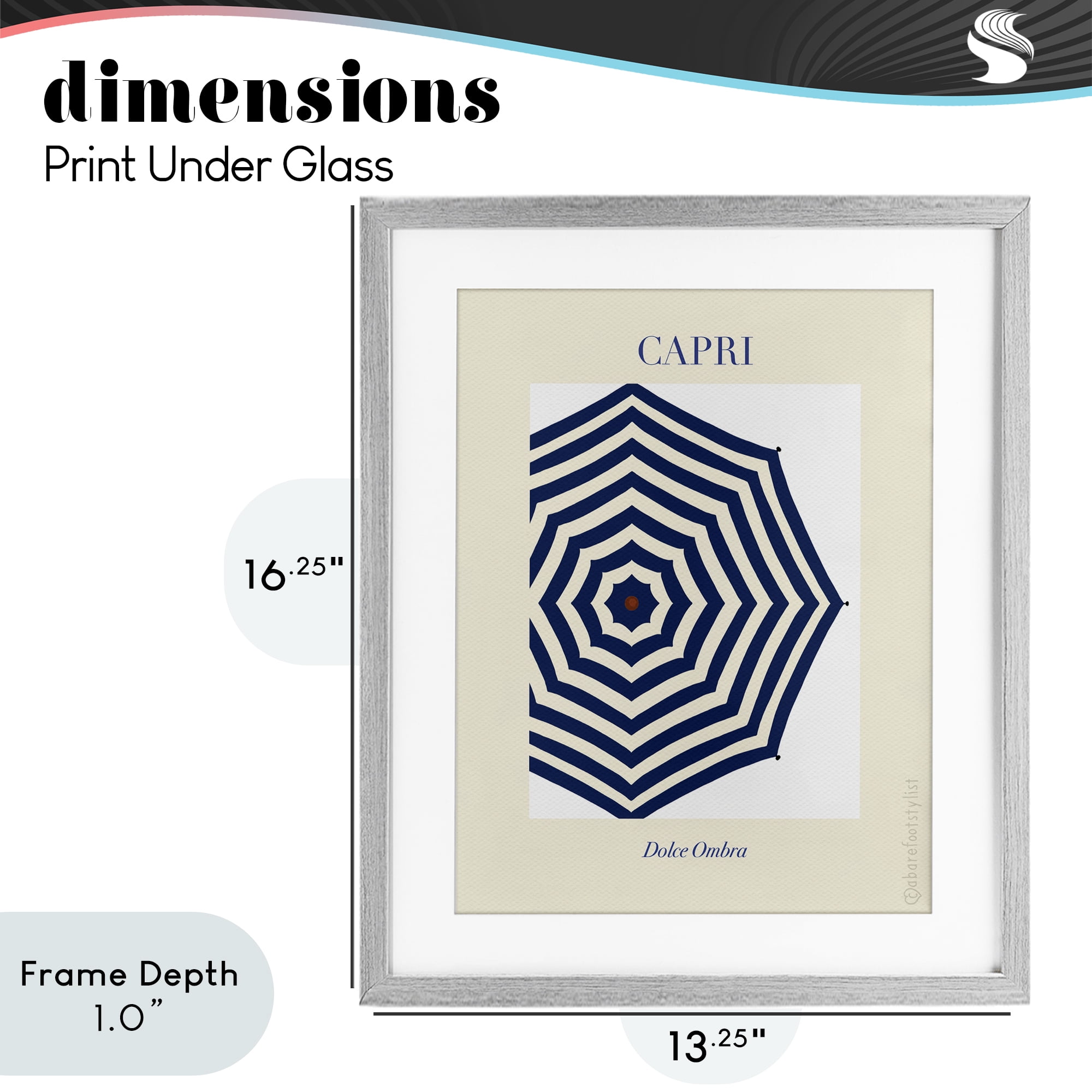 Stupell Industries Capri Striped Umbrella Gray Framed Print Under Glass, design by A Barefoot Stylist