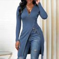 thumbnail image 4 of Women's Sexy Winter T-shirt High Split Thread Zipper T-shirt For Home Date Party Shopping, 4 of 5