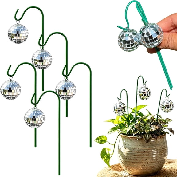 Solar Disco Ball Garden Stakes, Silver Crackle Glass Globe, Waterproof Outdoor Yard Ornaments, 5-Pack