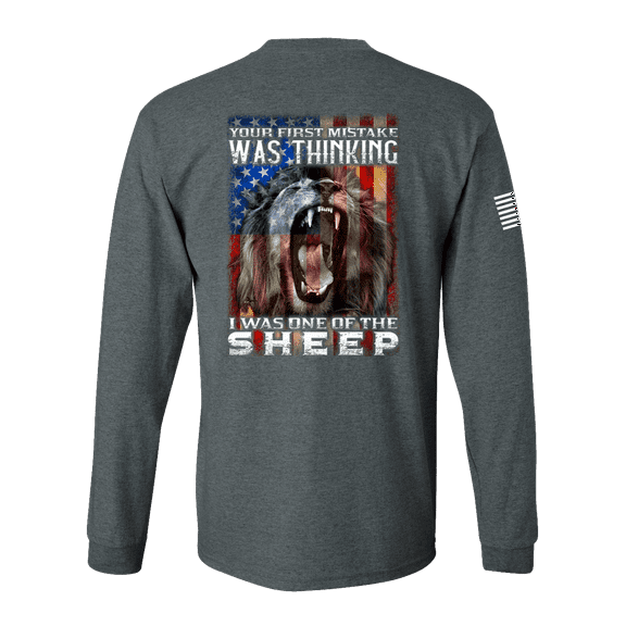 Patriot Pride Collection Your First Mistake Was Thinking I Was One of the Sheep Men's Long Sleeve T-shirt-Heather Grey-large