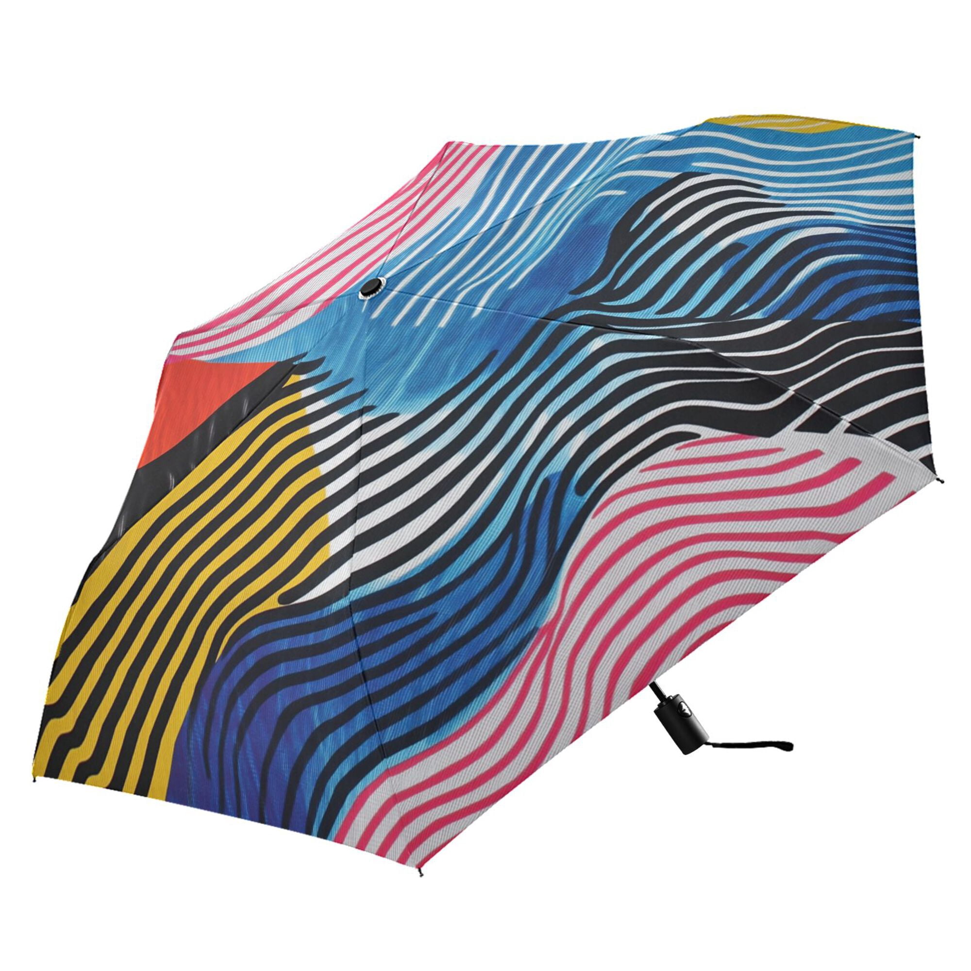 FORMRS Travel Umbrella Folding Auto Open Close Windproof Rain UV Protection, Stripes Pattern