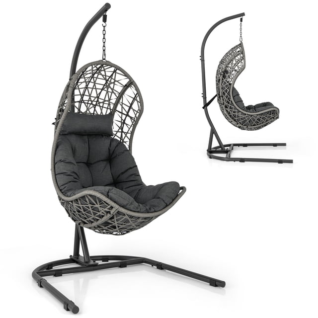 Costway Fauteuil Oeuf avec Support, Oreiller et Coussin, Accessoires Suspendus pour Salon